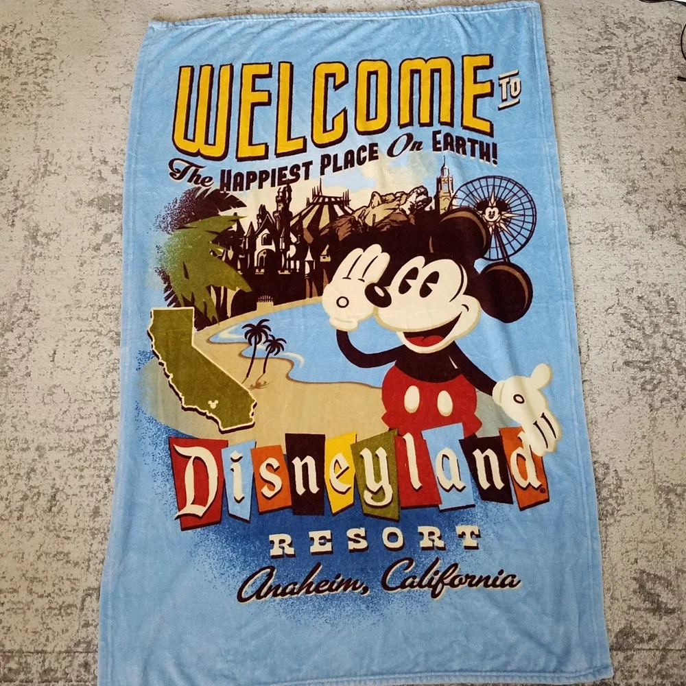 Disney Parks WELCOME TO DISNEYLAND Mickey Blue Fleece Throw Blanket